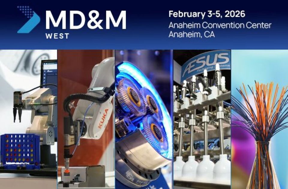 graphic with show dates and images of various industrial automation components like robots and cables